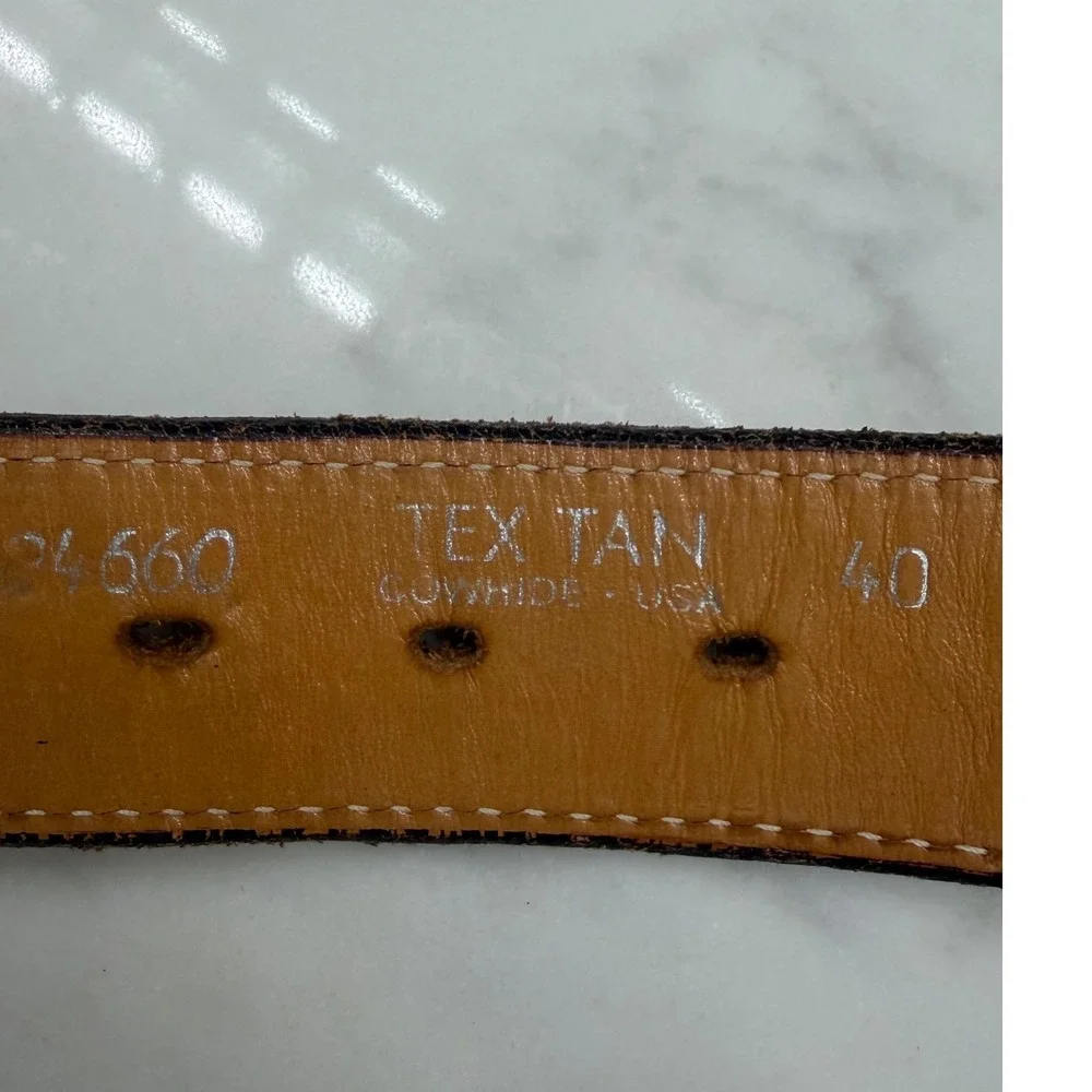 Tex Tan Western CowBasketweave Belt Mens 40 Brown Laced Leather USA Vintage‎